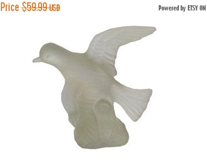 Storewide 25% Off SALE Vintage Mosser Glass Company Frosted Glass Dove Figurine Featuring In Flight Bird with Makers Stamp