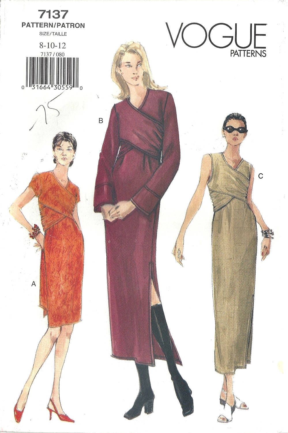 Vogue 7137 Sewing Pattern Misses Close Fitting Cross Over Banded Sash ...