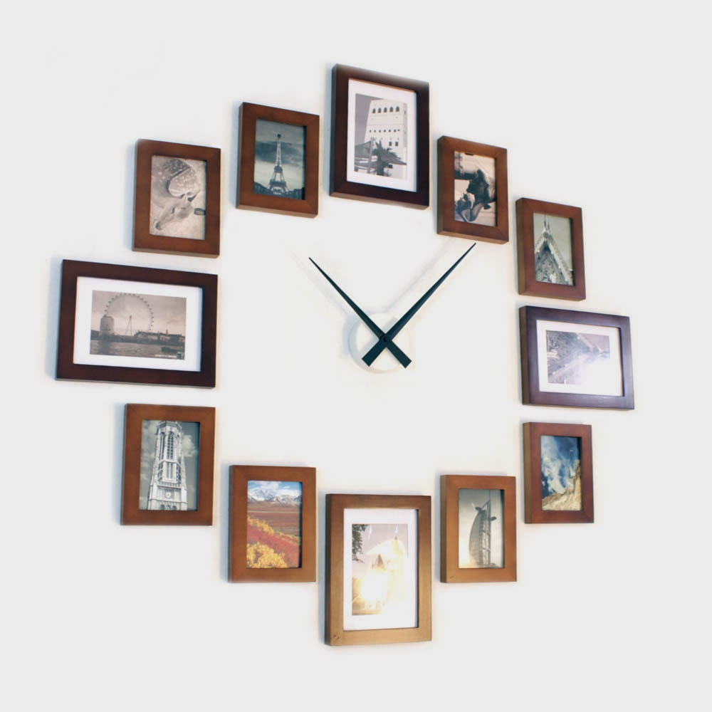 Photo Picture Frame Wall Clock Brown 12