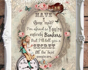 ALICE in Wonderland Decor Alice in Wonderland Print Alice Quote Alice Vintage print Alice in Wonderland Wall Art Alice decoration A65