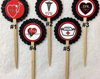 Set Of 12 Personalized LVN Nursing Cupcake Toppers (You Choice Of Any 12)