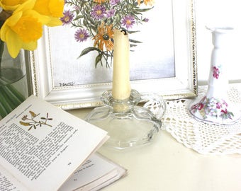 Pair of Vintage octagon clear glass candlestick holders