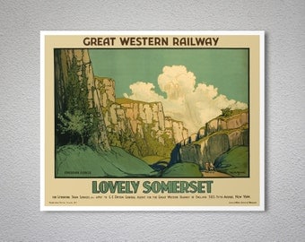 Lovely Somerset Vintage Travel Poster, 1930 - Poster Print, Sticker or Canvas Print