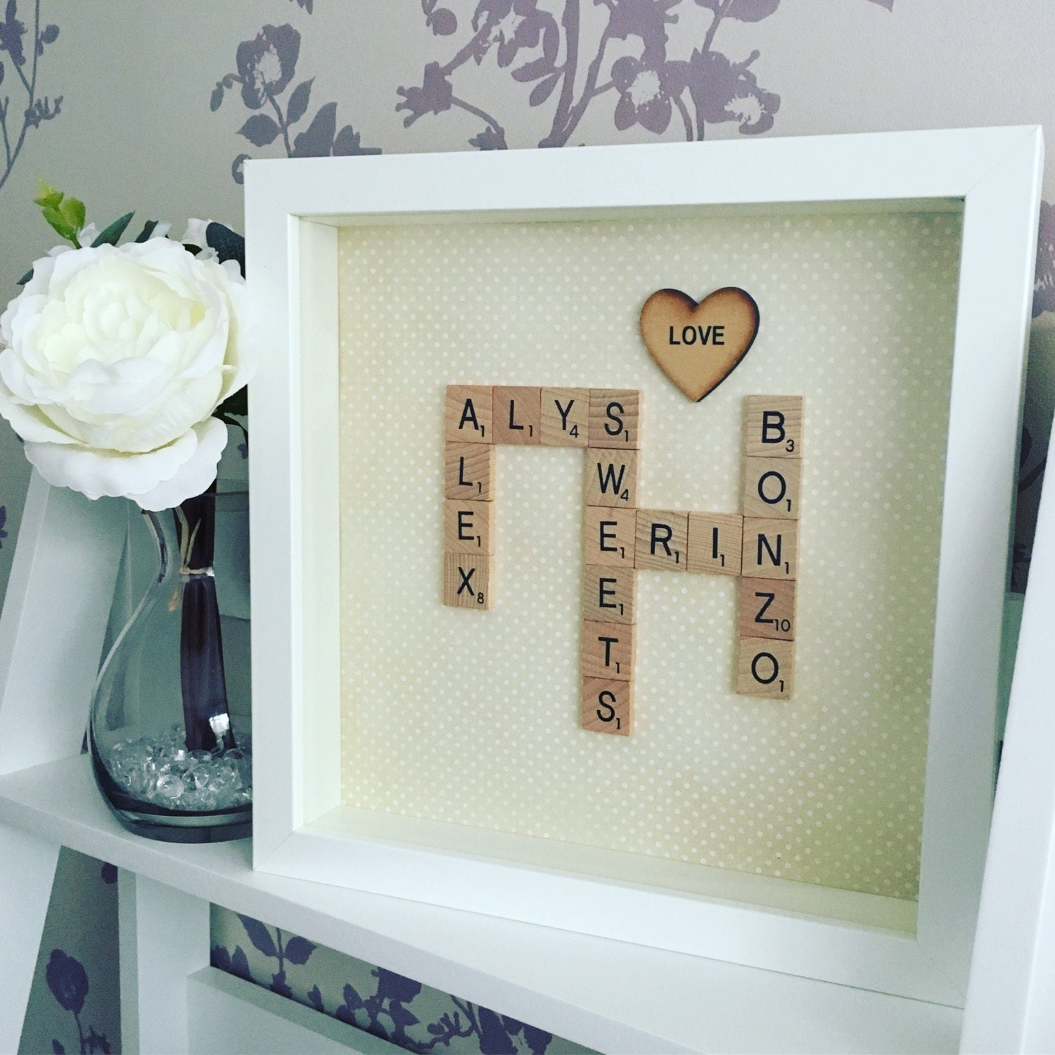 Scrabble tiles framed picture wedding present by Thepinkgiraffes