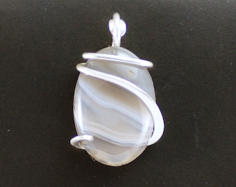 Botswana Agate Oval Cold Forged Sterling Silver Pendant