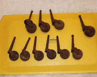 Mixed Bag of 10 Vintage Furniture Casters with Wood Wheels