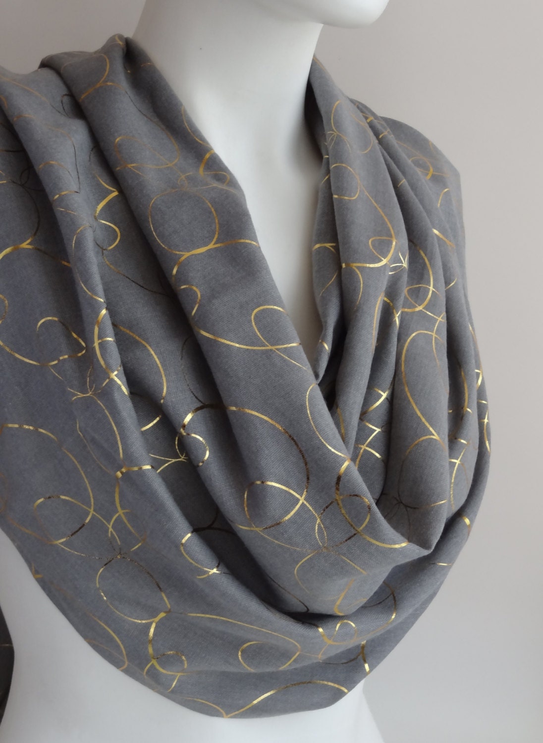 gray pashmina scarf blanket scarf festival scarf gold print