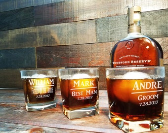 Etched Rocks Glasses, Custom Etched Rocks Glasses, Square Etched Rocks Glasses, Personalized Etched Rocks Glasses, Wedding Favor - Set of 4
