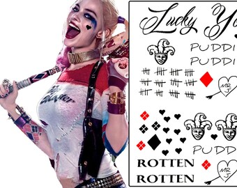 Harley Quinn Temporary Tattoos - Joker, Batman dress up, Fancy Dress, Suicide Squad film, movie tattoo costume
