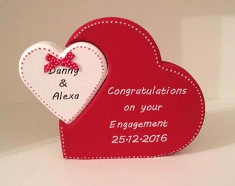 Personalised Engagement present, Freestanding Interlocking hearts