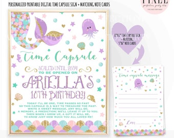 Mermaid Time Capsule First Birthday + Matching Note Card Mermaid Time Capsule Mermaid Time Capsule Sign Mermaid Birthday Mermaid Party