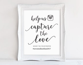 Wedding Hashtag Sign, Capture the Love Hashtag Sign, 8"x10", DIY Printable Wedding Sign, Modern Calligraphy, VW10