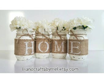 Burlap Mason Jars, Rustic Home Decor, Mason Jar Table Decor, Mason Jar Planter Jars, Distressed Mason Jars, Farmhouse Decorations, Burlap