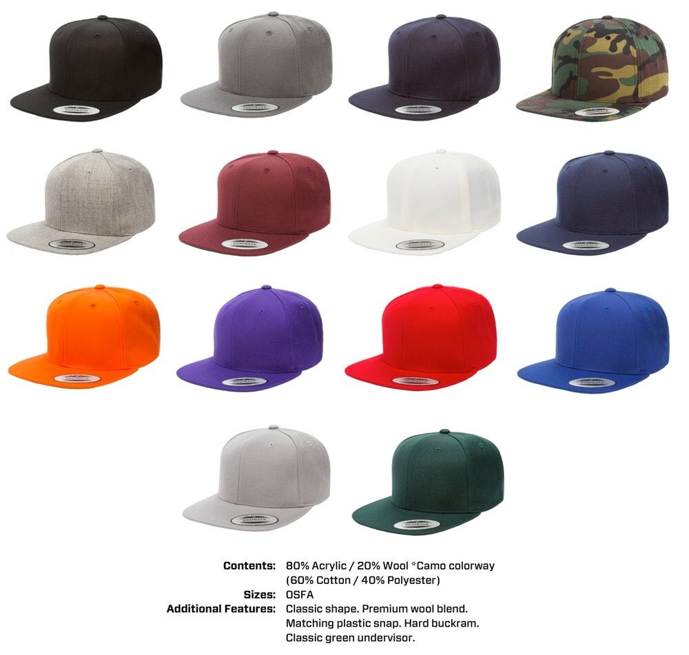 24 Custom Embroidered Yupoong Classic Snapback Hats Caps With