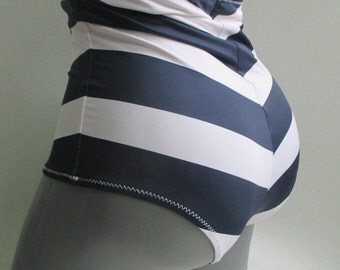 high waist bikini bottom biquinis swimsuit white navy stripes chevron retro style vintage look highwaisted bottom pin up bathing suit