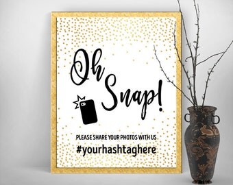 Instagram Hashtag Sign, Printable Party Decoration, 8x10" Poster - Gold Confetti Dust - DIY Print, Printable Digital File - #GCD