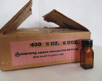 Vtg pharmacy bottles, 72 applicator jars, deadstock NOS, 1/4 ounce bottles, essential oil bottle, old medicine bottles, vintage pharmacy