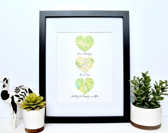 Gift for Groom from Bride, Gift for Bride from Groom, Wedding Day Gift, Gift for Newlyweds, Personalized Map Print, Love Story Print