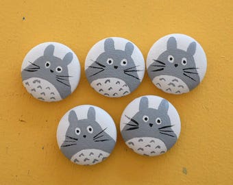 Totoro Fabric Button Flat Back Buttons My Neighbor Totoro Handmade Fabric Buttons Covered Buttons Flat Back Button Covers Handpainted Totoro