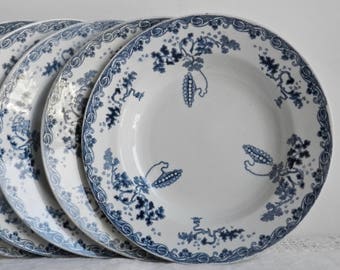 St Amand et Hamage cinq assiettes creuses bleues modèle Modern Style