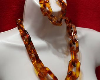 Tortoise, Chain Link,Necklace and Bracelet Set