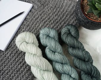 Merino silk gradient yarn set, hand dyed yarn, silk merino yarn, hand dyed dk yarn, dk yarn, gift for wife - Conifer