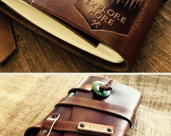 50% OFF -- Personalized Leather Journal -- Explore More Brand - Handmade in Portland, Oregon... Sale TODAY!