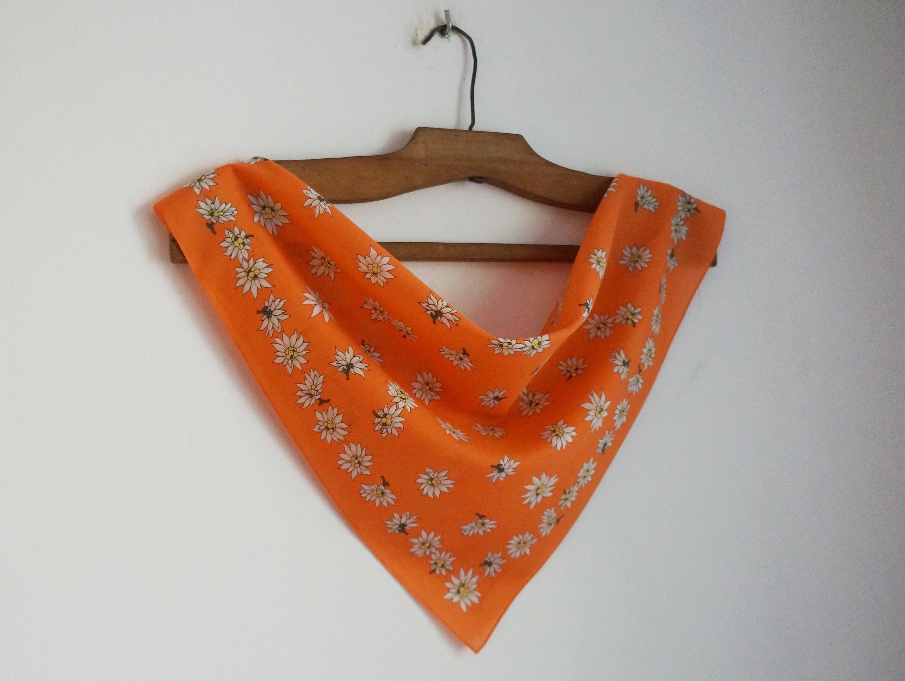 Dirndl small square scarf orange cotton with edelweiss