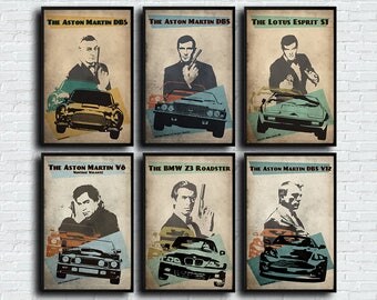 James Bond poster set 007 alternative poster set James Bond car film poster set movie poster set Car poster set Sean Connery Daniel Craig