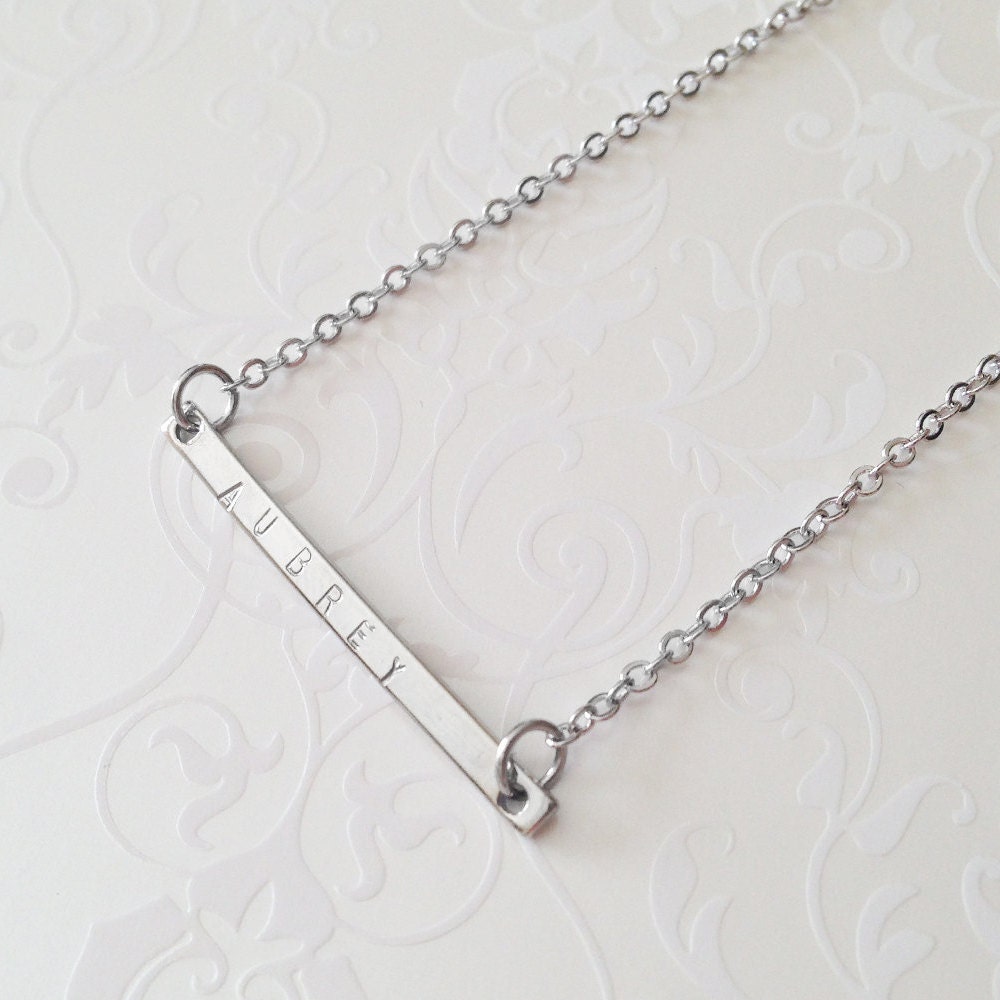 Personalized Hand Stamped Bar Necklace in Silver Monogram