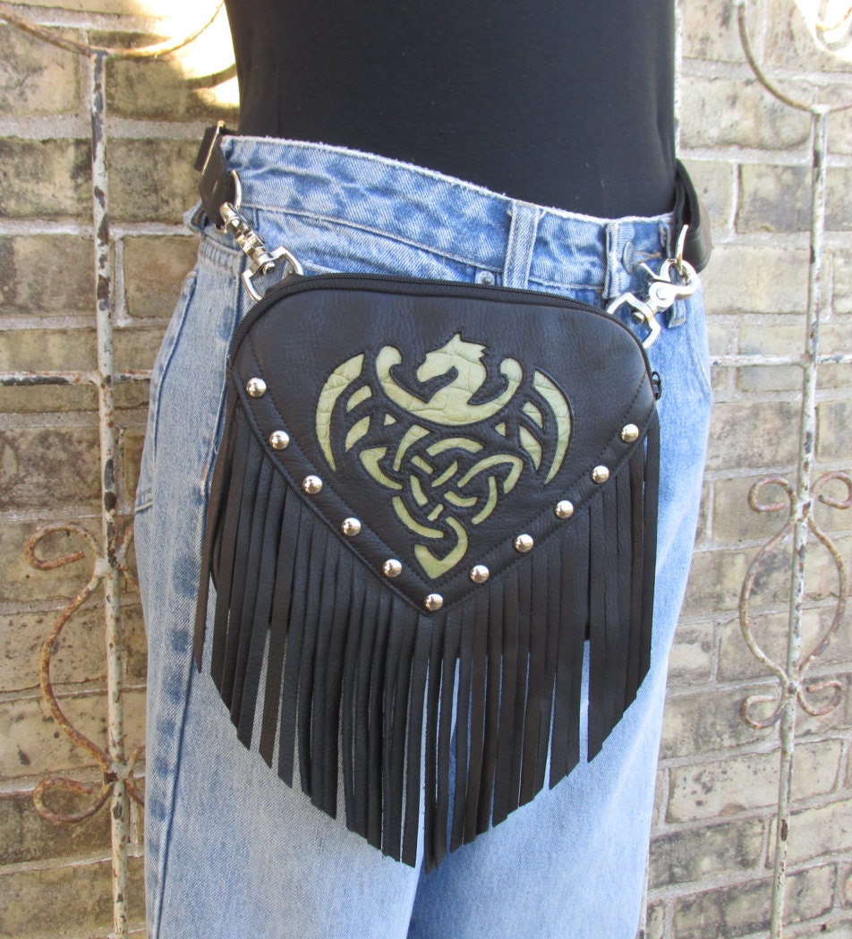 Black Leather Belt Bag clip on belt loop bag womens hip bag