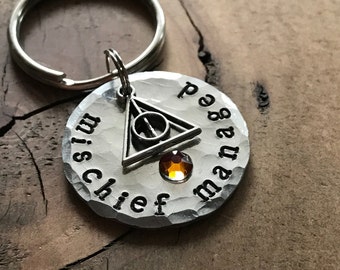 Deathly Hallows Mischief Managed Pet ID Tag, Dog Tag, Hand Stamped Pet Tag