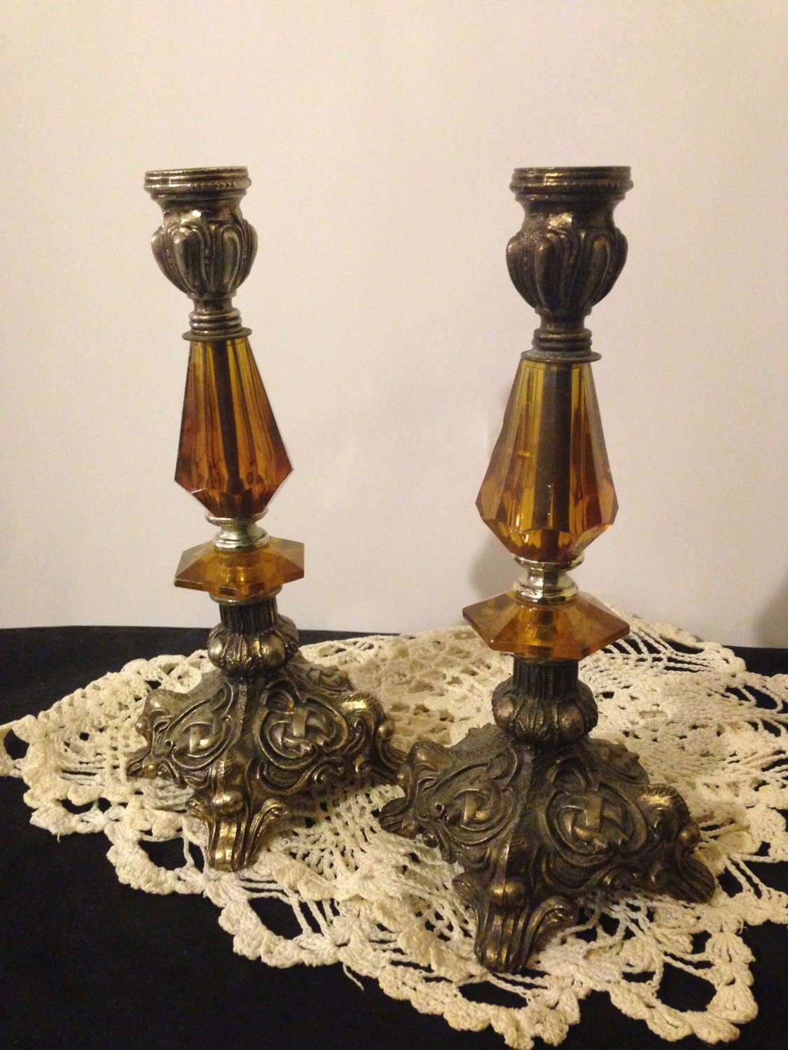 Vintage Brass Table Lamp Stand Pair 10 Brass