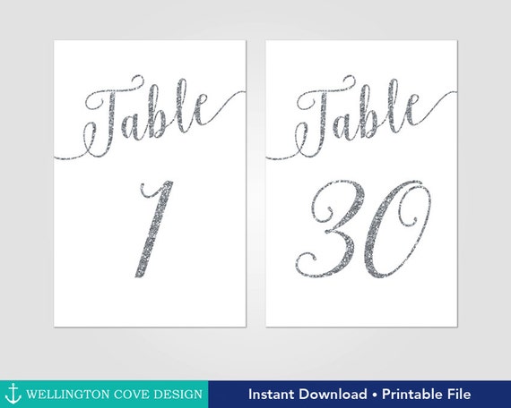 printable silver glitter table numbers 1 40 calligraphy