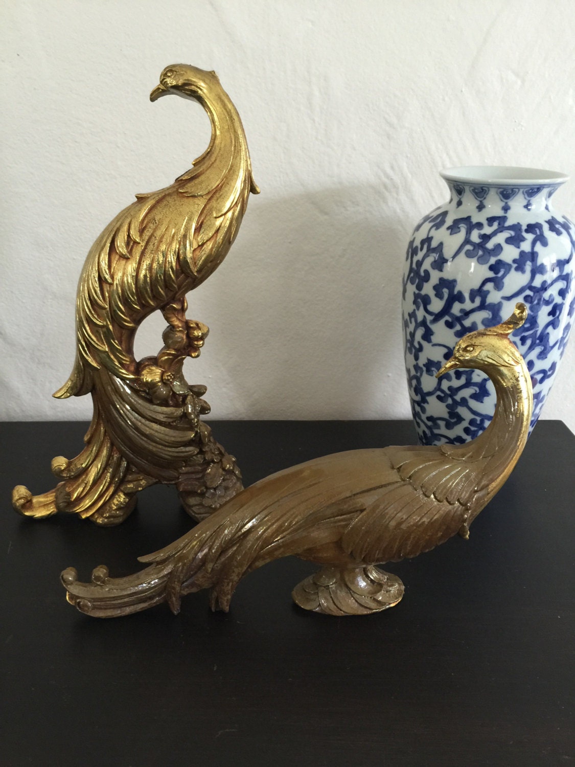 Peacocks PAIR vintage peacock figurines mantel decor mid