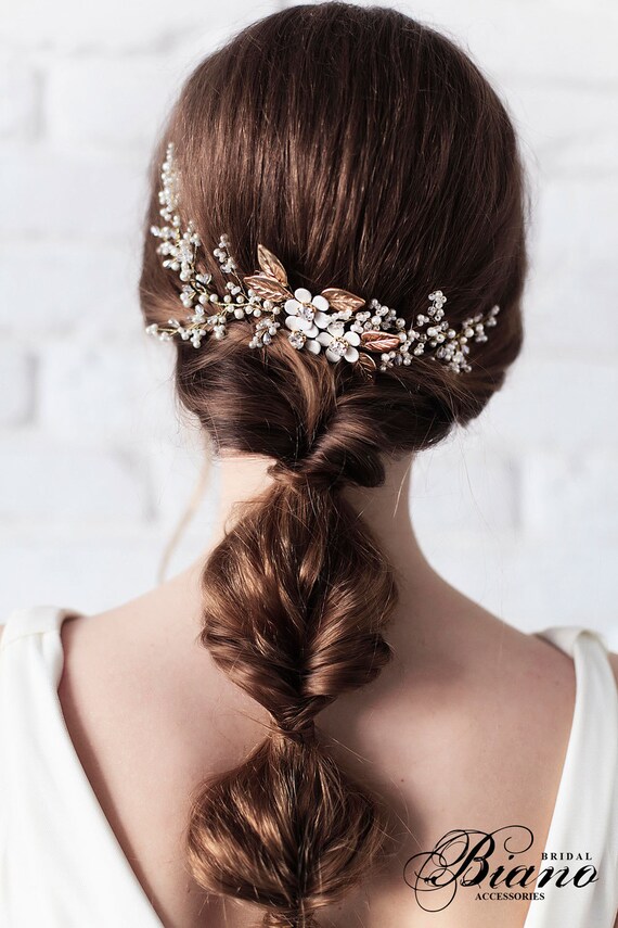 Bridal Headpiece, Bridal Hair Vine , Bridal Pearl Headpiece, Wedding Wreath, Wedding Headpiece, Gold Leaves, Wedding Hair Accessories