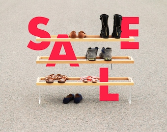 ON SALE! FLOAT 3F shoe rack handmade from solid wood / acrylic glass / blackened steel / natural oil