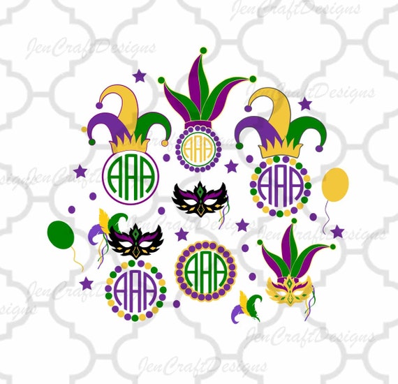 Download Mardi Gras Masquerade Mask Monogram Frame Set Jester Crown New