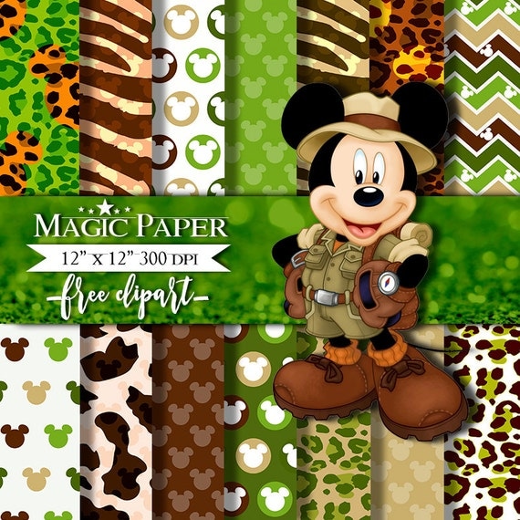 Safari Mickey Mouse Digital Paper Clipart Clip Art animal