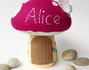 Personalised Tooth Fairy Pillow / Tooth Fairy Door / Tooth Fairy House / Tooth Fairy Pouch / Tooth Fairy Bag / Fairy Toadstool -Magenta Pink