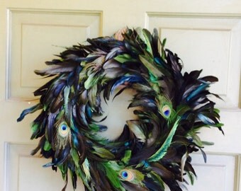 Door Wreath Peacock Door Wreath Front Door Wreath Turquoise Peacock Feather Wreath Peacock wedding door wreath Wedding decor etsy