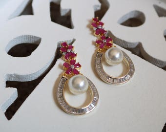 Chandelier Earrings, Crystal, CZ, Rhinestones, Ruby, simulated diamonds