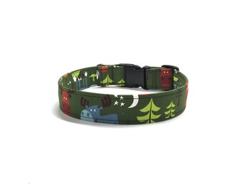 Forest Green Woodland dog collar, moose dog collar, winter dog collar, christmas dog collar