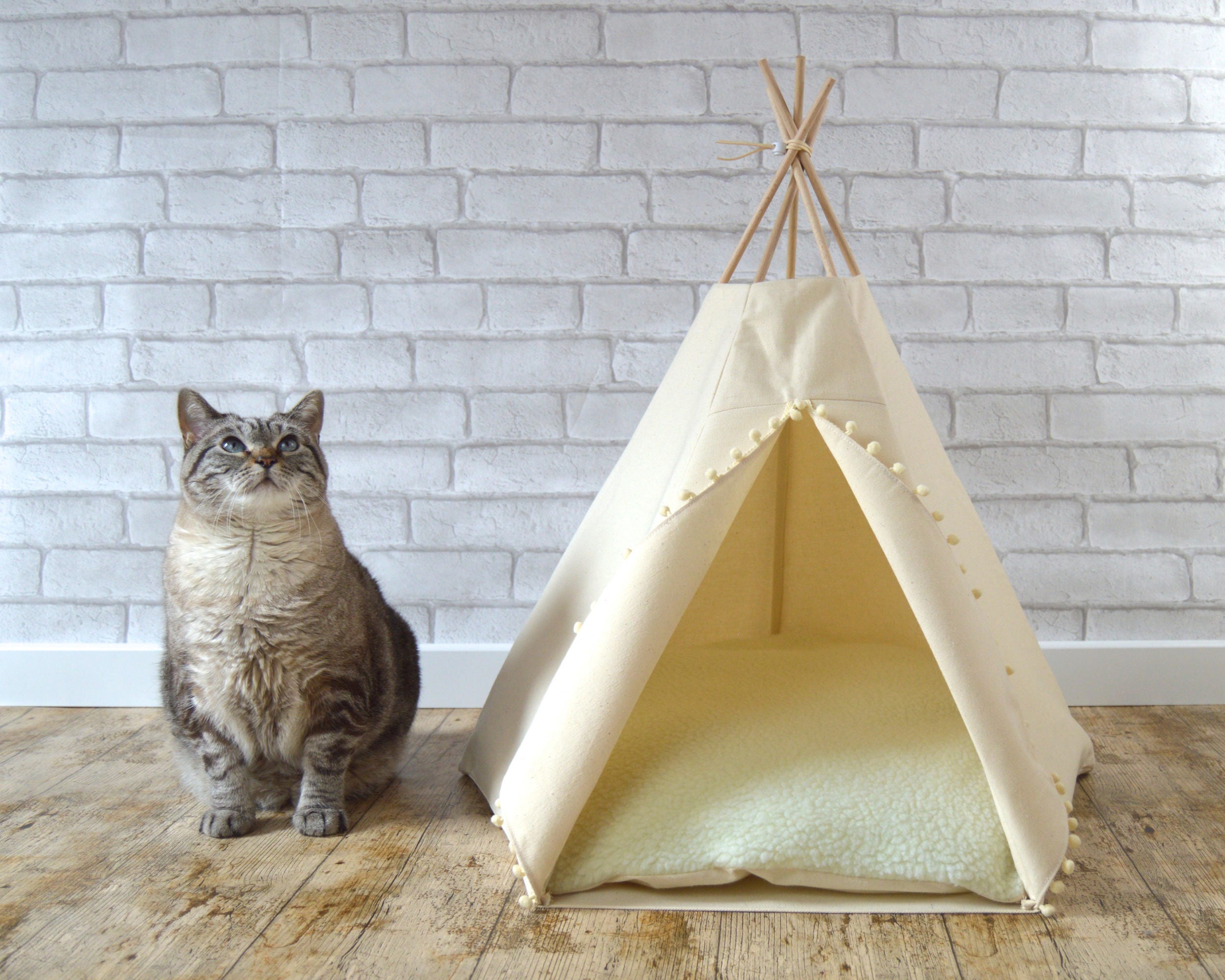 Cat bed Cat teepee Dog teepee with cushion ivory solid