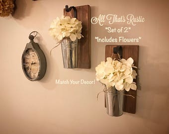 Rustic Metal Decor.Metal Buckets.Wall Sconce.Hanging Sconce.Rustic Wall Decor.Farmhouse Decor.Galvanized Decor.Metal Decor.Rustic Home Decor