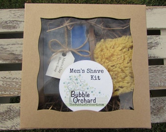 Men's Shave Kit, Mens Shaving Kit, Shave Soap, Soap Dish, Natural Sea Sponge, FREE SHIPPING