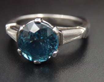Sale! Heavy platinum diamond blue zircon ring, size 6