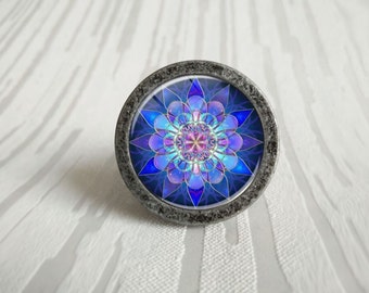 Vintage Blue Flower - Vintage Antique Silver Dresser Knobs Cabinet Pull handles / Antique Brass Dresser Drawer Knobs Pull Handles Hardware