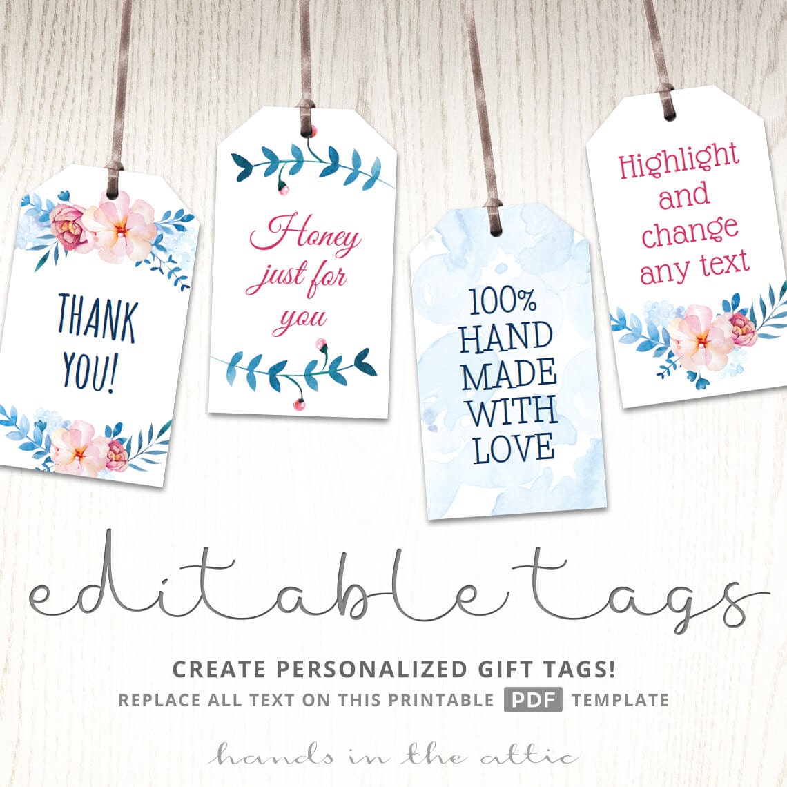 Printable floral gift tags party favors EDITABLE labels baby