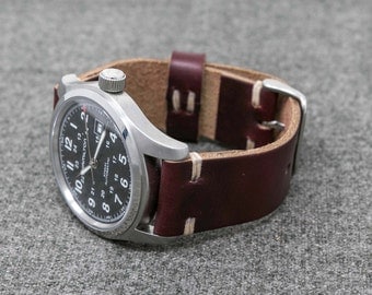 Leather Watch Band | The Hudson Strap | Horween Burgundy Color #8 Chromexcel Watch Strap - Handmade